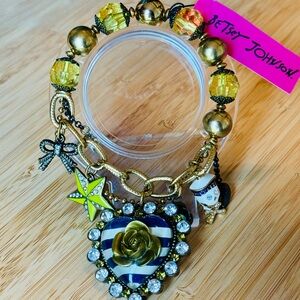 Betsey Johnson Nautical Heart Sailor Yellow & Blue Charm Bracelet 💛 💙 💛
